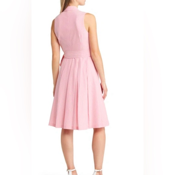 Anne Klein Seersucker Wrap-Style Fit & Flare Dress - Picture 4 of 5
